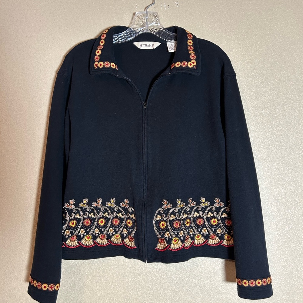 Bechamel Classic Women’s Black Embroidered Full-zip Cotton Jacket, Size Large